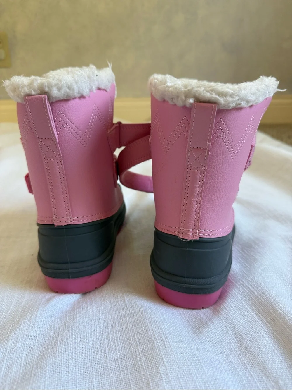 Cat & Jack Pink and Gray Snow Boots with Faux Fur Trim